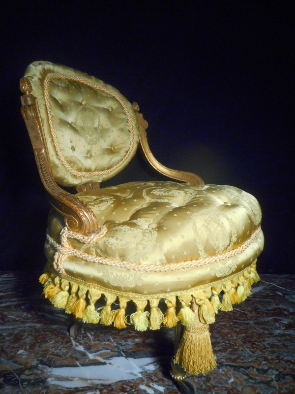 Paire De Chauffeuses Capitonné En Bois Doré époque Napoléon III