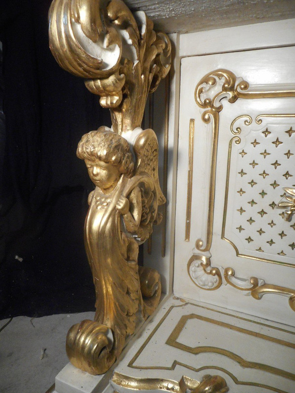 Large Console In Lacquered And Gilded Wood, 19th Century