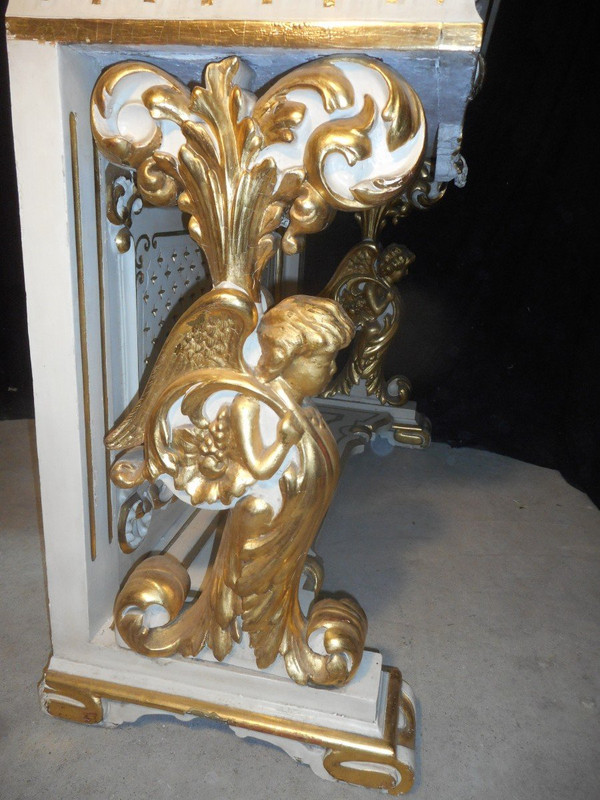 Large Console In Lacquered And Gilded Wood, 19th Century