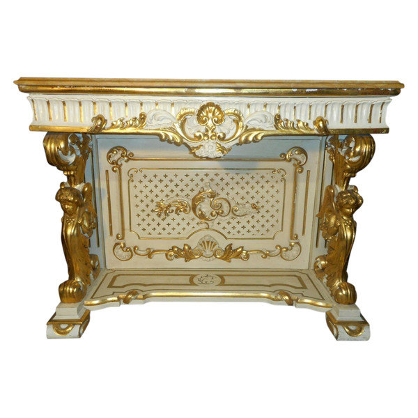 Large Console In Lacquered And Gilded Wood, 19th Century