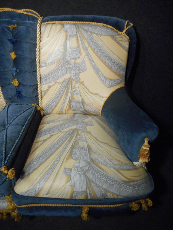Napoleon III period sofa, Pierre Balmain fabric