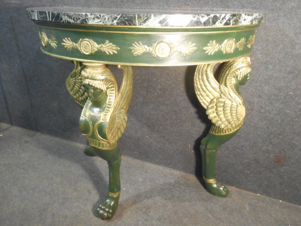 Empire Period Lacquered And Gilded Wood Console With Sphinges