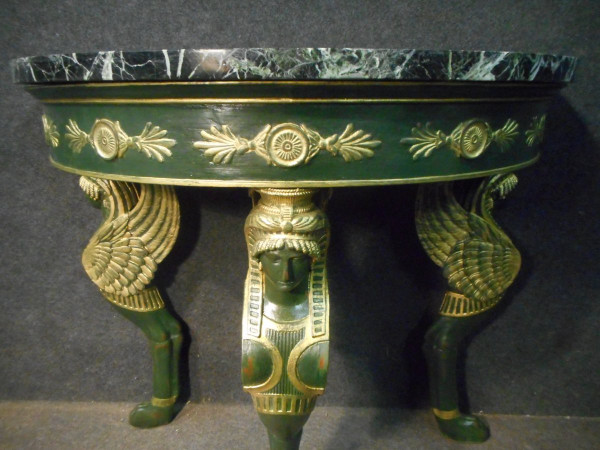 Empire Period Lacquered And Gilded Wood Console With Sphinges
