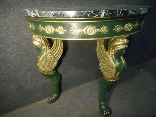 Empire Period Lacquered And Gilded Wood Console With Sphinges