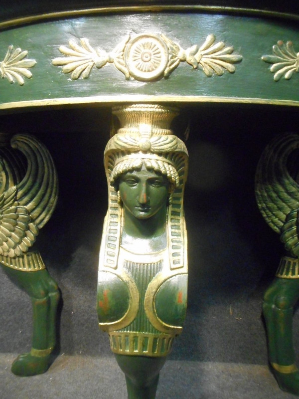 Empire Period Lacquered And Gilded Wood Console With Sphinges