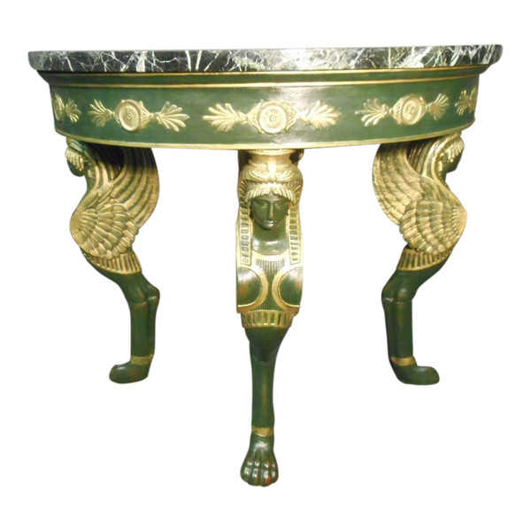 Empire Period Lacquered And Gilded Wood Console With Sphinges