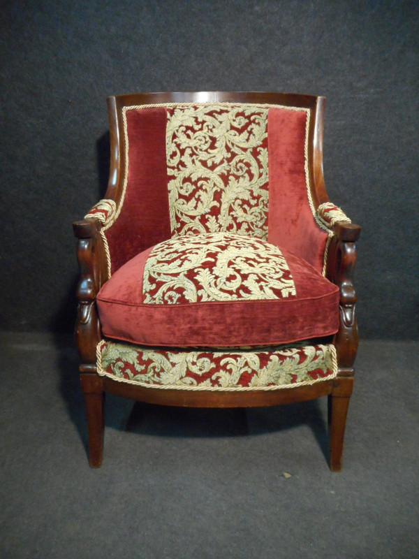 Paire De Bergère époque Empire En Acajou De Cuba
