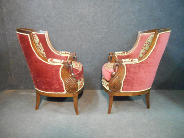 Paire De Bergère époque Empire En Acajou De Cuba