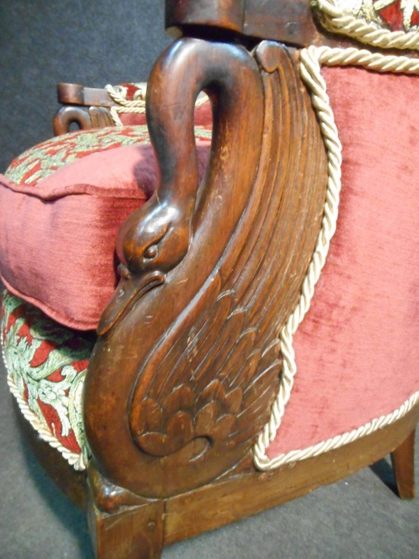 Paire De Bergère époque Empire En Acajou De Cuba
