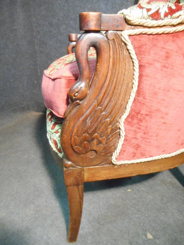 Paire De Bergère époque Empire En Acajou De Cuba