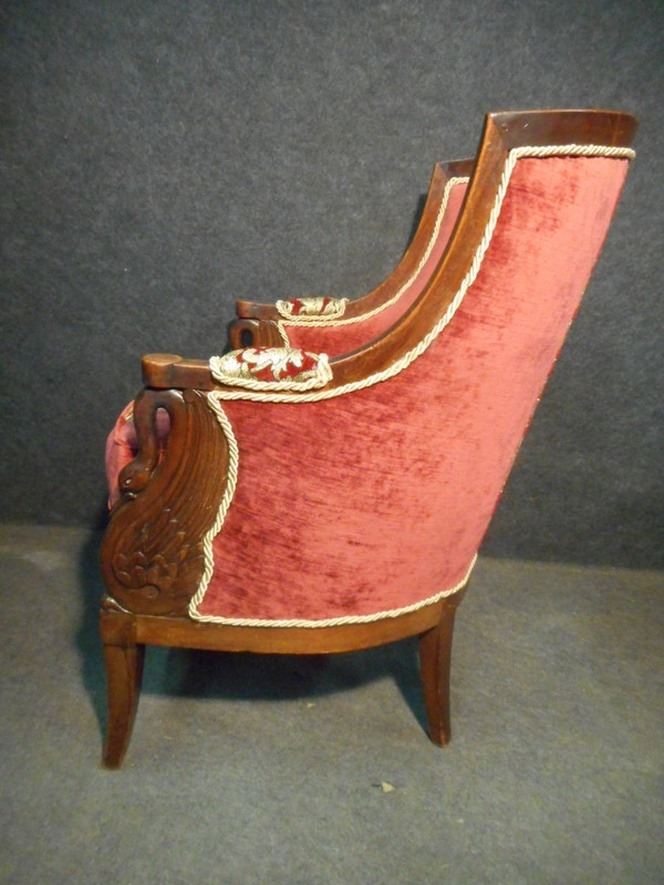 Paire De Bergère époque Empire En Acajou De Cuba
