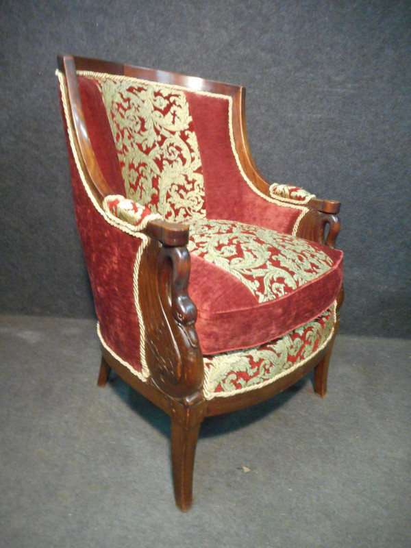 Paire De Bergère époque Empire En Acajou De Cuba