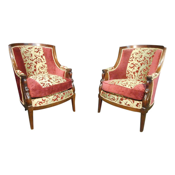 Pair Of Empire Period Cuban Mahogany Bergere