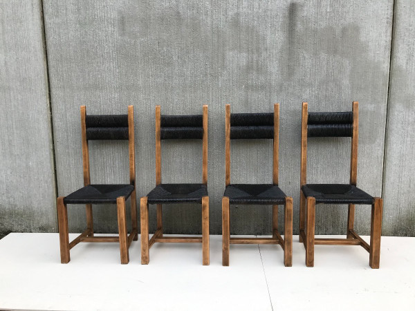 Suite de 4 chaises en paille, circa 1960