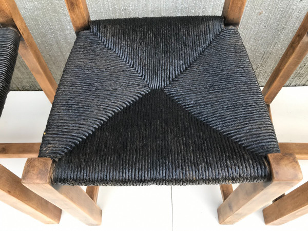 Suite de 4 chaises en paille, circa 1960