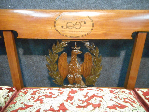 Empire period bench seat in cherry wood Signed and dated