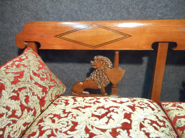 Empire period bench seat in cherry wood Signed and dated