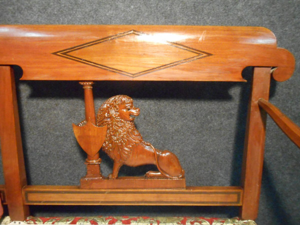 Empire period bench seat in cherry wood Signed and dated