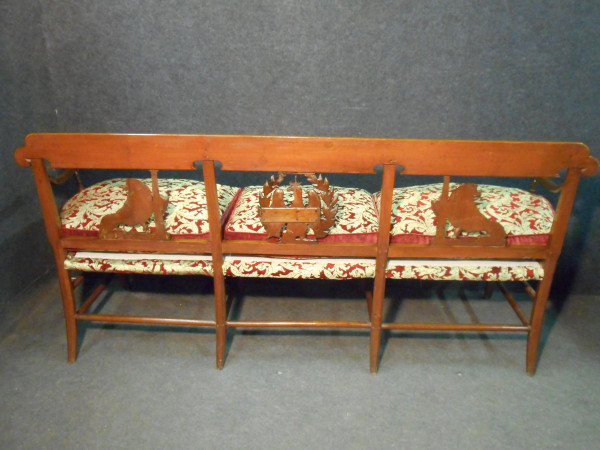 Empire period bench seat in cherry wood Signed and dated
