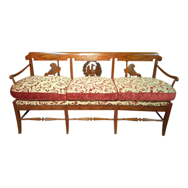 Empire period bench seat in cherry wood Signed and dated
