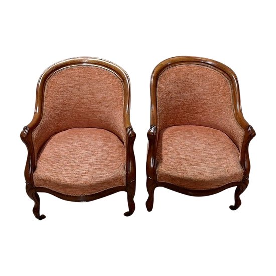  Pair of Bergères in solid Blond Mahogany, Napoleon III period - 1850