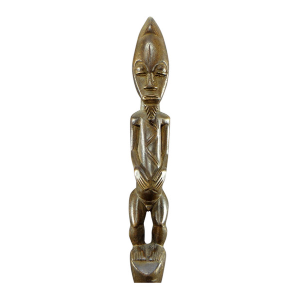 Côte D’ivoire, Peuple Baoulé, Années 1950, Cloche Cérémonielle Surmontée D’une Statue En Bois.