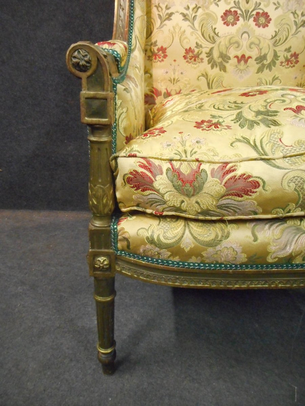 Large Pair Of 19th Century Bergères In Lacquered And Gilded Wood