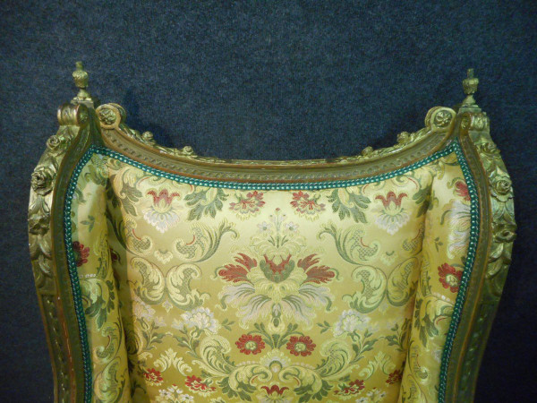 Large Pair Of 19th Century Bergères In Lacquered And Gilded Wood