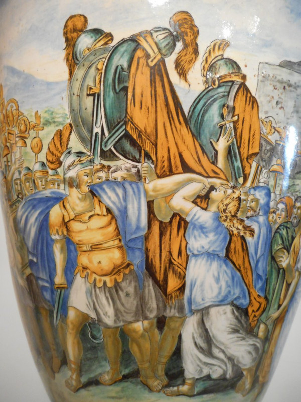 Large Pair Of Urbino Majolica Vases 19th Century