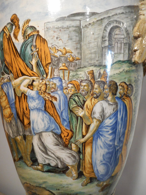 Large Pair Of Urbino Majolica Vases 19th Century
