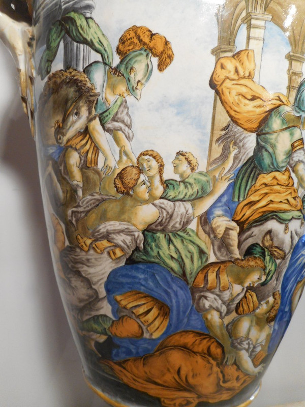 Large Pair Of Urbino Majolica Vases 19th Century