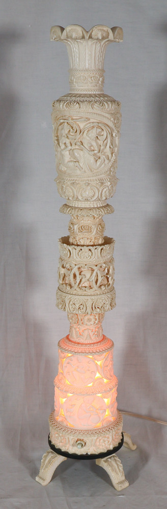 Large Ivory Lamp Height 64 Cm, India circa 1920-1930