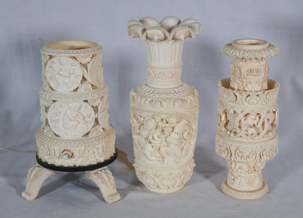 Large Ivory Lamp Height 64 Cm, India circa 1920-1930