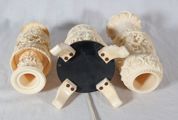 Large Ivory Lamp Height 64 Cm, India circa 1920-1930
