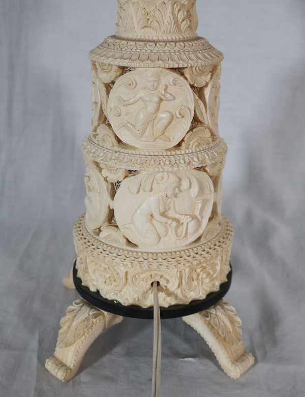 Large Ivory Lamp Height 64 Cm, India circa 1920-1930