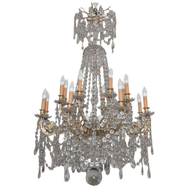 Large Gilt Bronze And Crystal Chandelier Late 19th Century