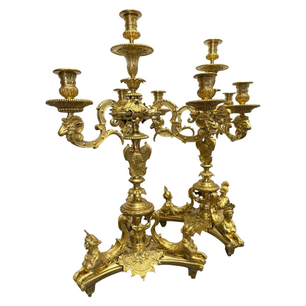 PAIRE DE CANDELABRES D'APRES ANDRE- CHARLES BOULLE