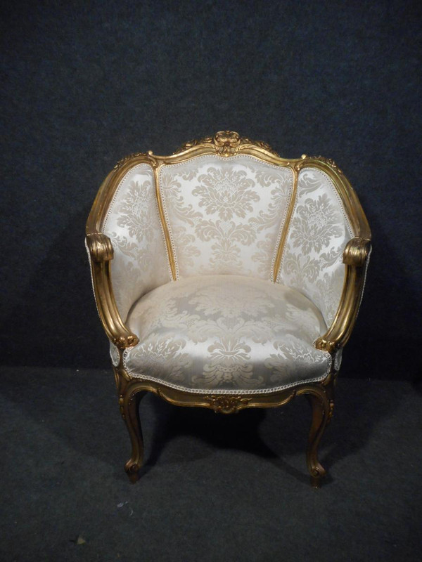Paire De Fauteuils Corbeille En Bois Doré époque Début XIXème
