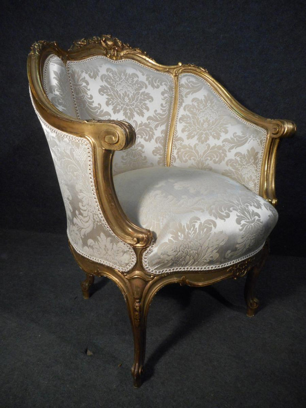Paire De Fauteuils Corbeille En Bois Doré époque Début XIXème