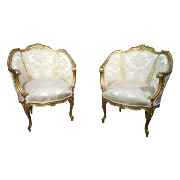 Pair Of Basket Armchairs In Golden Wood, Early 19th Century