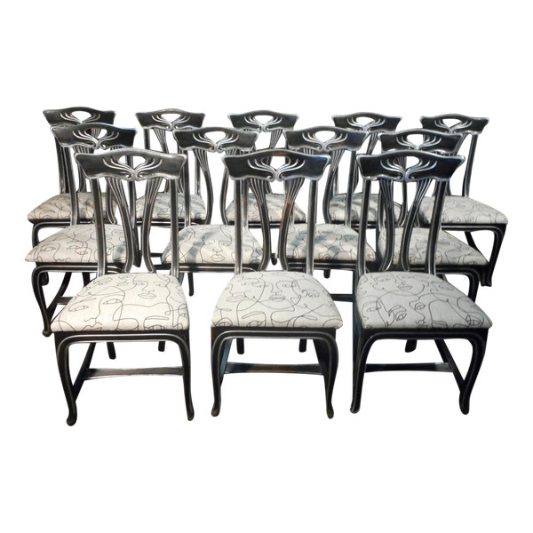 Series Of 12 Art Nouveau Style Chairs Mid-20th Century