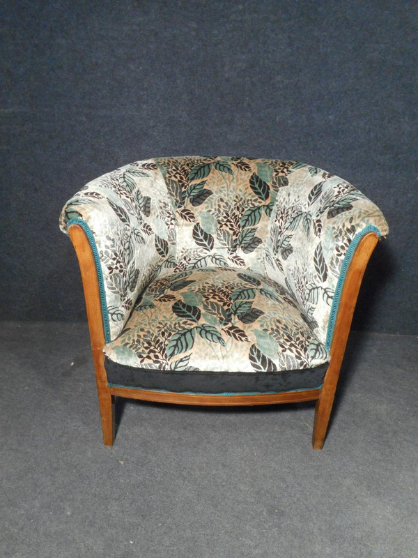 Pair De Fauteuil Tonneau En Marqueterie époque Art Deco