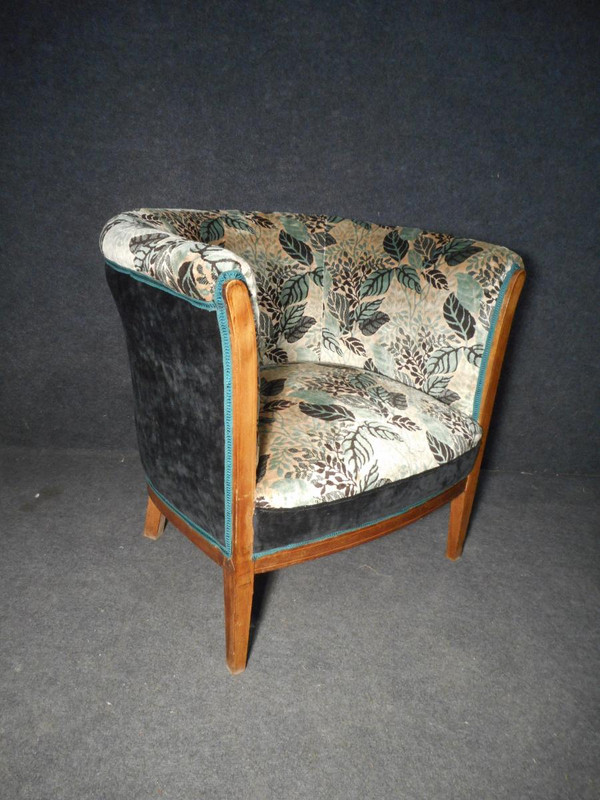 Pair De Fauteuil Tonneau En Marqueterie époque Art Deco