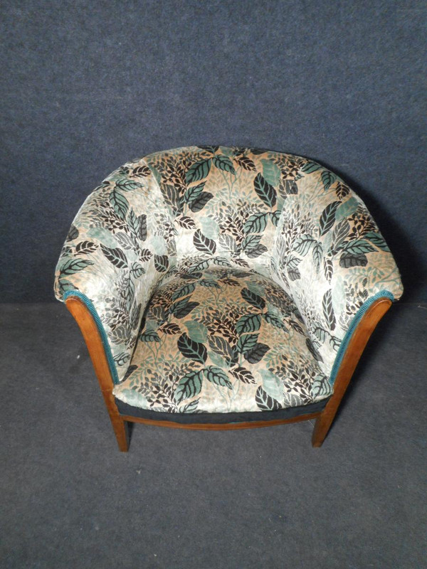 Pair De Fauteuil Tonneau En Marqueterie époque Art Deco