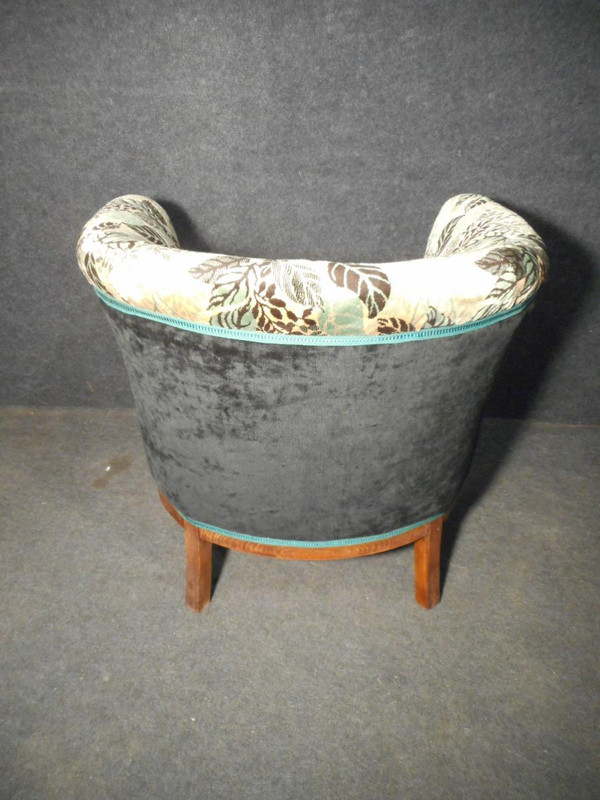 Pair De Fauteuil Tonneau En Marqueterie époque Art Deco