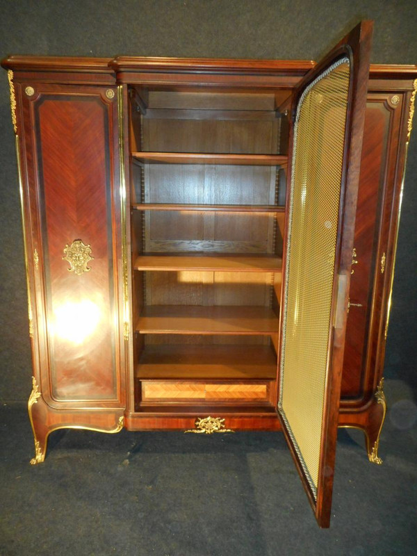 Bibliothèque En Marqueterie Et Bronze Doré Estampillé Francois Linke