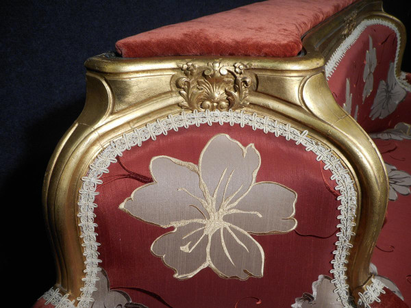 Causeuse époque XIXe En Bois Doré Et Soieries