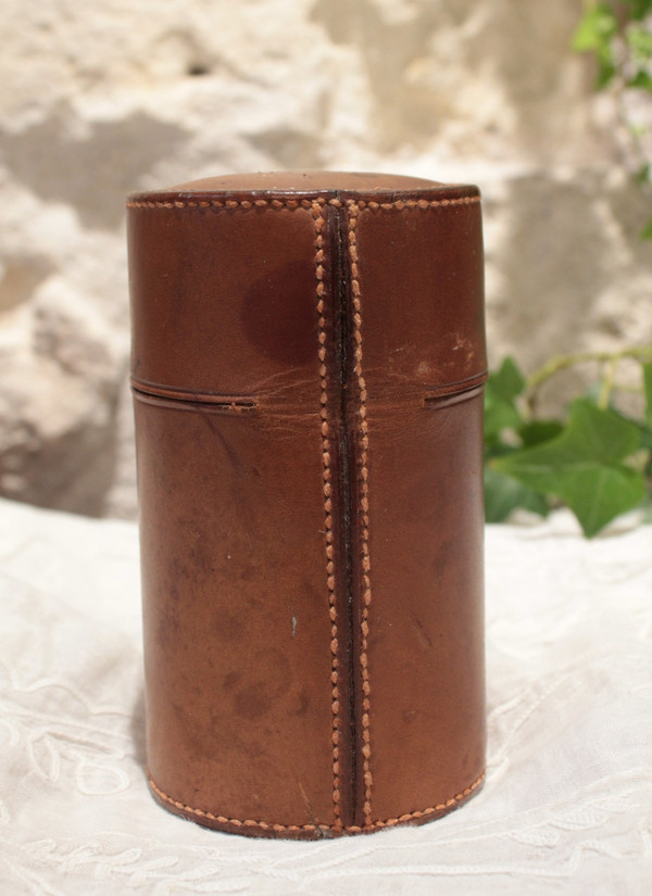 4 large bottles in leather case early 20th century