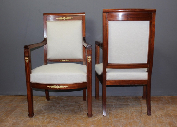 Pair Of Directoire Period Armchairs In Mahogany And Bronze XIX