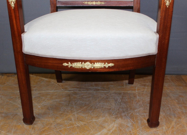 Pair Of Directoire Period Armchairs In Mahogany And Bronze XIX